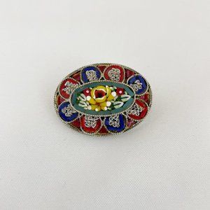 Vintage Micro Mosaic Floral Brooch Pin Italy MM17